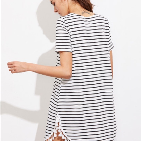 TASSEL TRIM Stripped Tee Dress - Picture 3 of 6